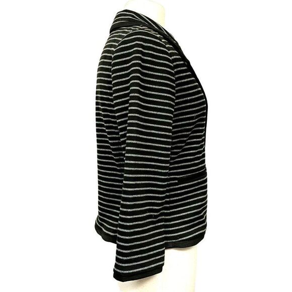 Sandro Studio Sz S Black & Gray Striped Semi-Fitted Shorter Length Jacket Blazer - Picture 5 of 7